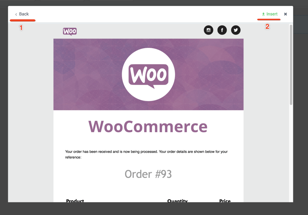 live preview for predefined templates during customizing woocommerce emails