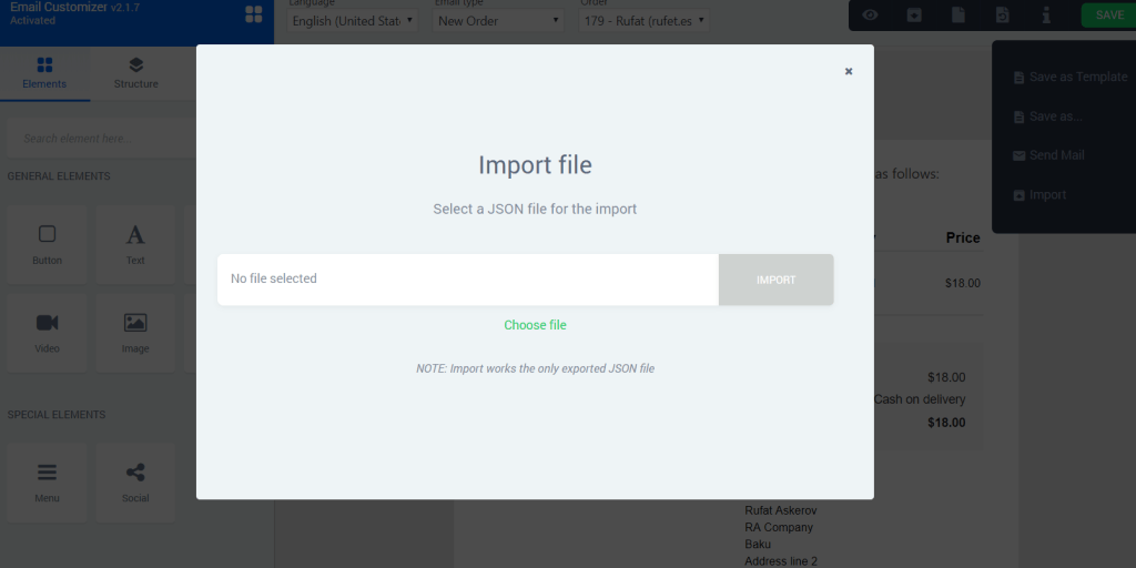 import template in woomail